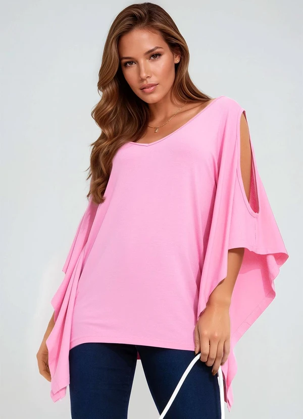 bonprix - Blusa Manga Ampla Morcego Rosa
