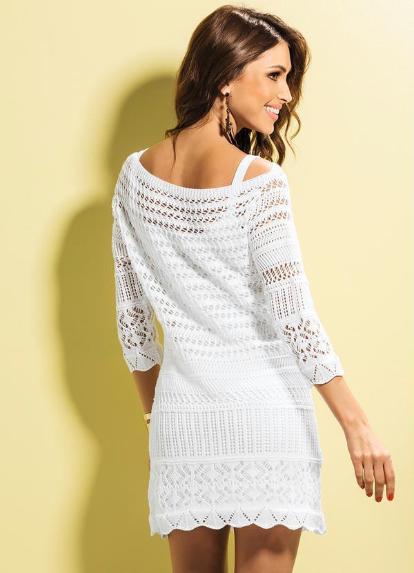 Quintess - Vestido Tricô Decote Canoa Branco 3