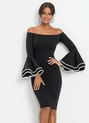 Vestido Ombro a Ombro Mangas Sino Preto 