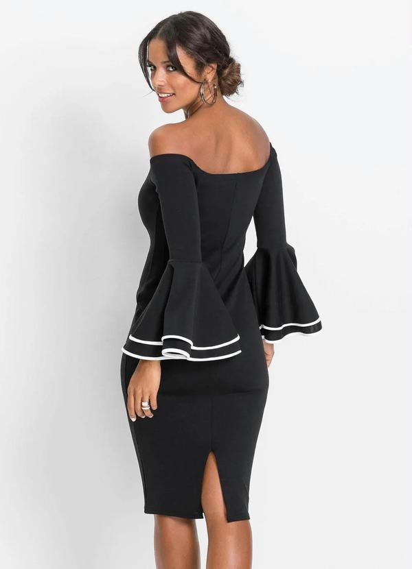 bonprix - Vestido Ombro a Ombro Mangas Sino Preto 2
