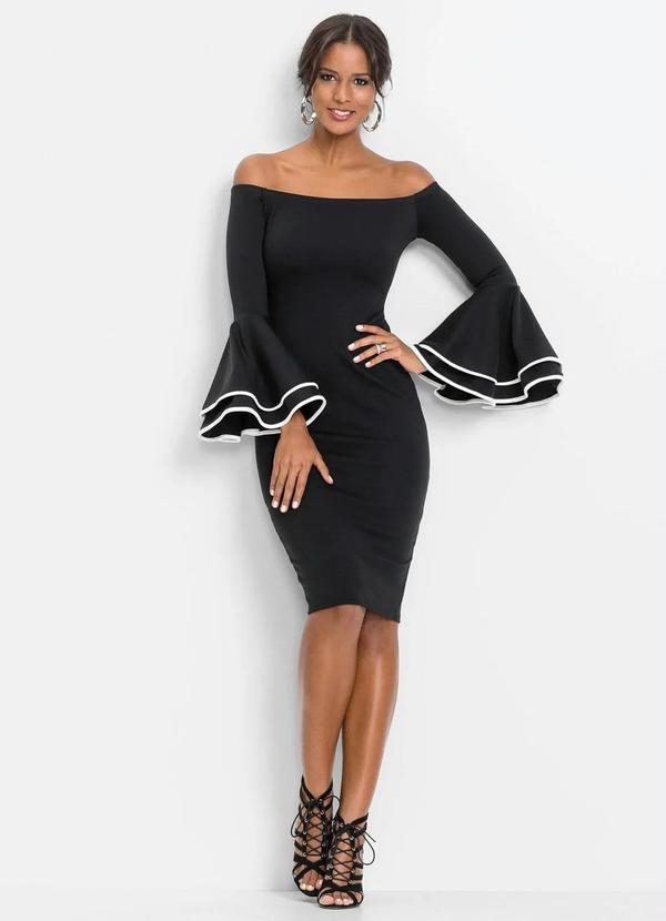 bonprix - Vestido Ombro a Ombro Mangas Sino Preto 4