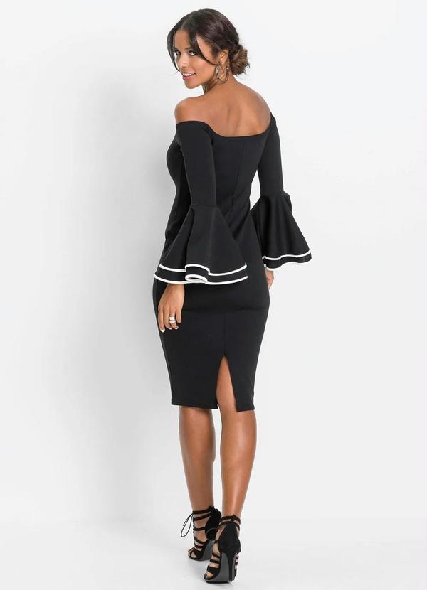 bonprix - Vestido Ombro a Ombro Mangas Sino Preto 5