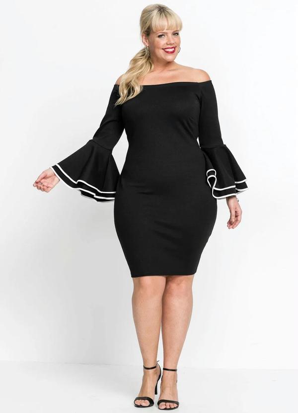 bonprix - Vestido Ombro a Ombro Mangas Sino Preto 9