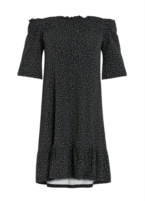 Outlet - Vestido Ombro a Ombro Poá Preto 10