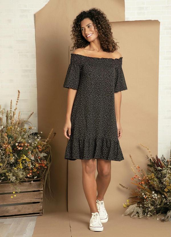 Outlet - Vestido Ombro a Ombro Poá Preto 2