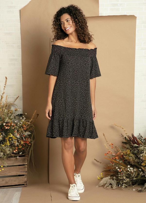 Outlet - Vestido Ombro a Ombro Poá Preto 4