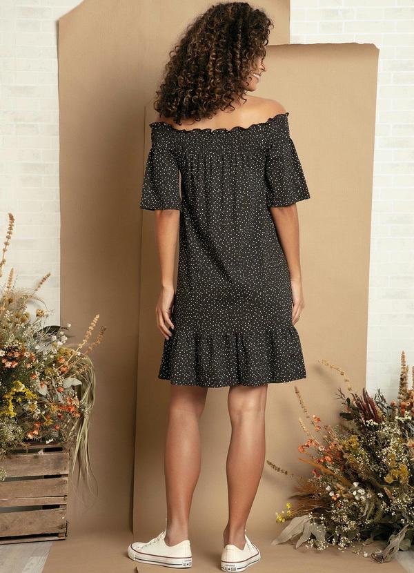 Outlet - Vestido Ombro a Ombro Poá Preto 5