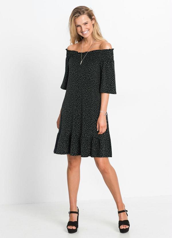 Outlet - Vestido Ombro a Ombro Poá Preto 6