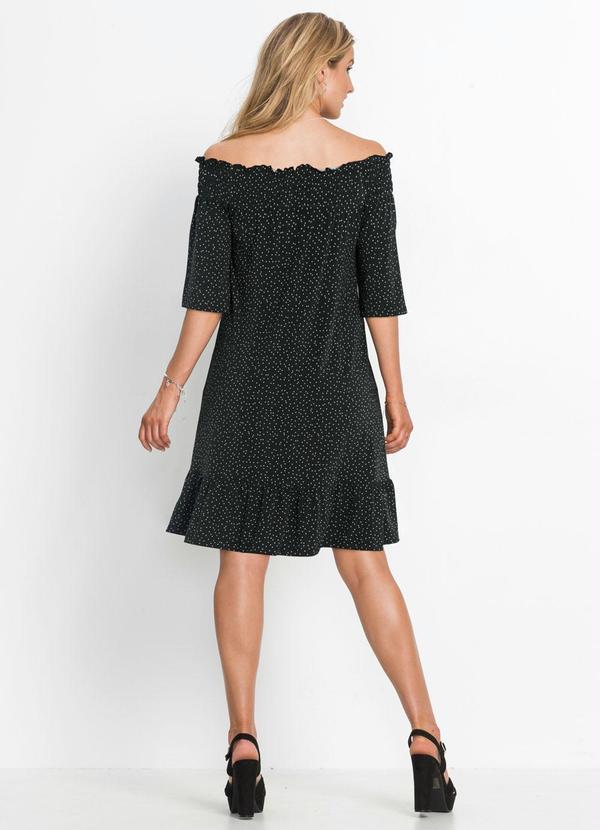 Outlet - Vestido Ombro a Ombro Poá Preto 7