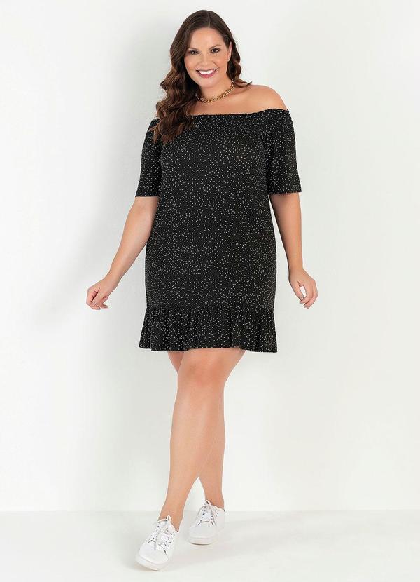 Outlet - Vestido Ombro a Ombro Poá Preto 8