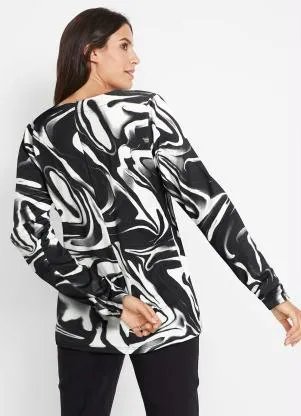 bonprix - Blusa Manga Longa New Waves Preto - BONPRIX