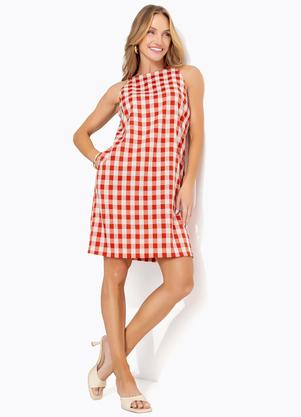 Vestido(Vichy Vermelho) em Tecido de Polister