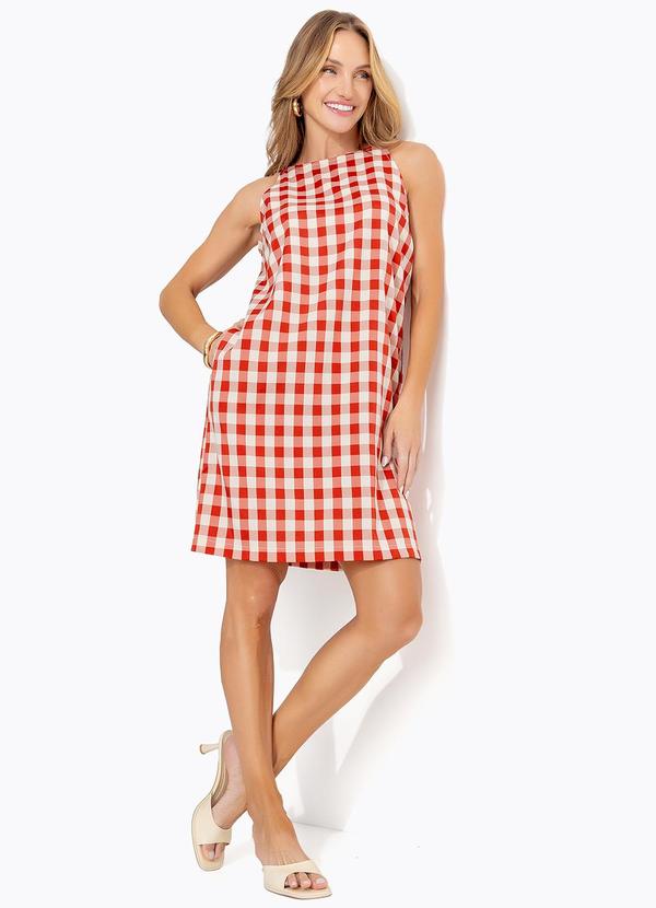 Vestido(Vichy Vermelho) em Tecido de Polister