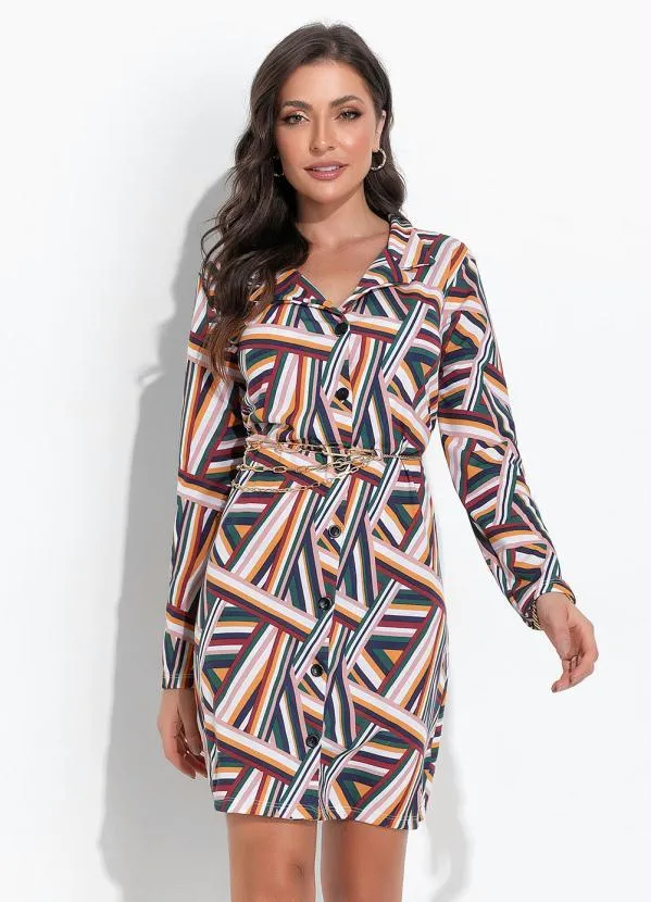 Moda Pop - Chemise Listras Mostarda Fechamento em Botões 1