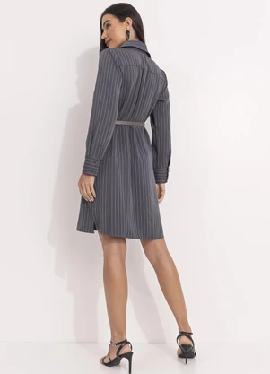 Quintess - Chemise Risca de Giz Grafite em Alfaiataria - QUINTESS