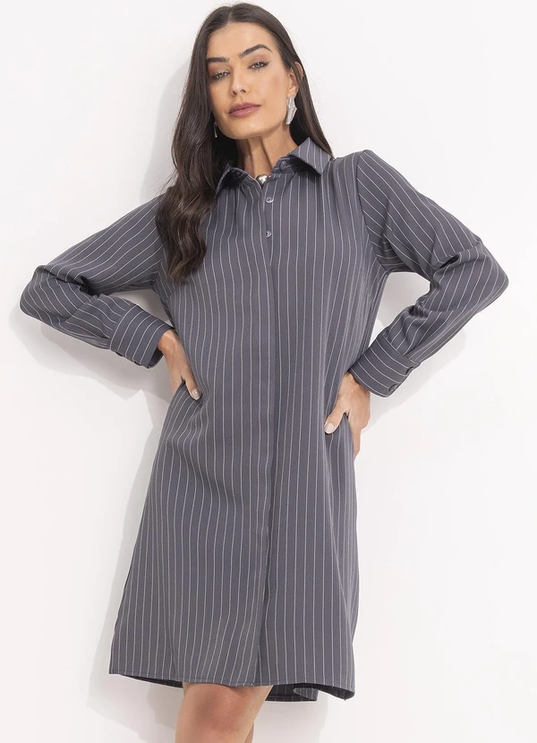 Quintess - Chemise Risca de Giz Grafite em Alfaiataria 3