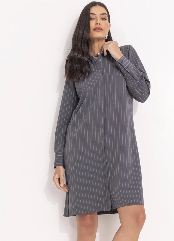 Quintess - Chemise Risca de Giz Grafite em Alfaiataria