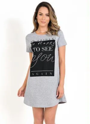 Moda Pop - T-Shirt Dress Mescla com Estampa Frontal - MODA POP