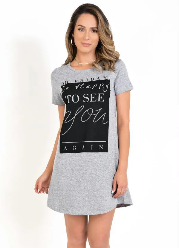 Moda Pop - T-Shirt Dress Mescla com Estampa Frontal