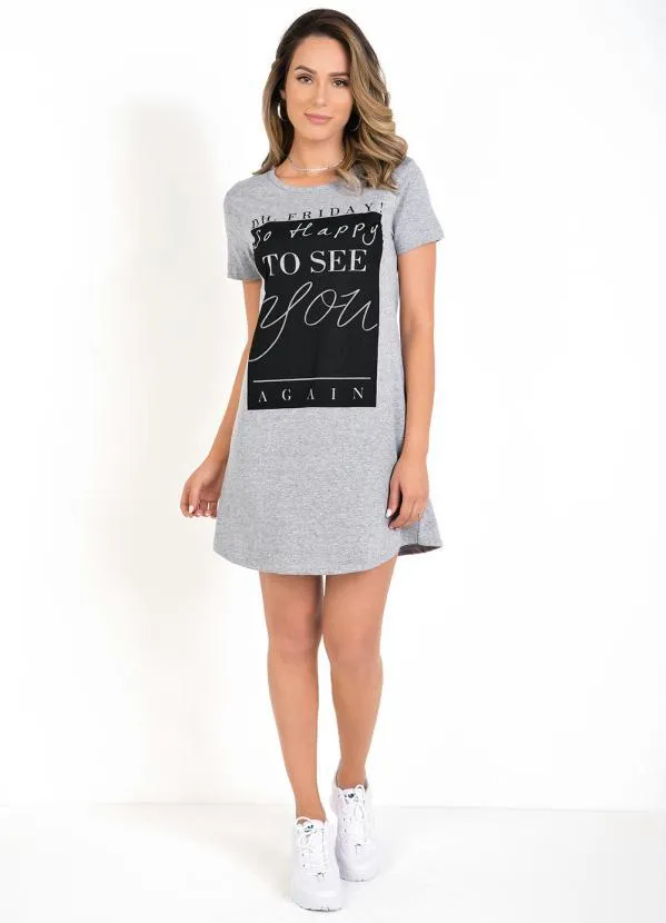 Moda Pop - T-Shirt Dress Mescla com Estampa Frontal 3
