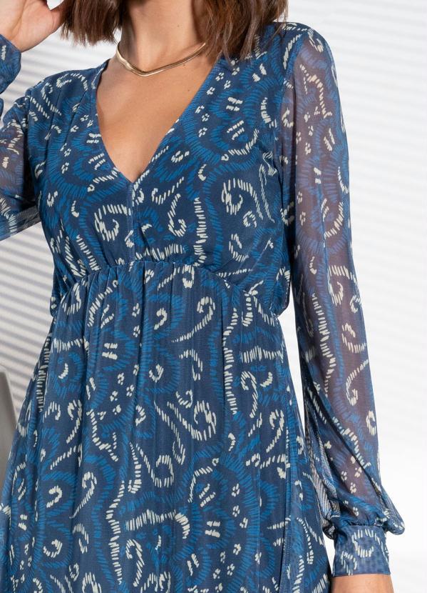 Quintess - Vestido Abstrato Azul em Tule 5