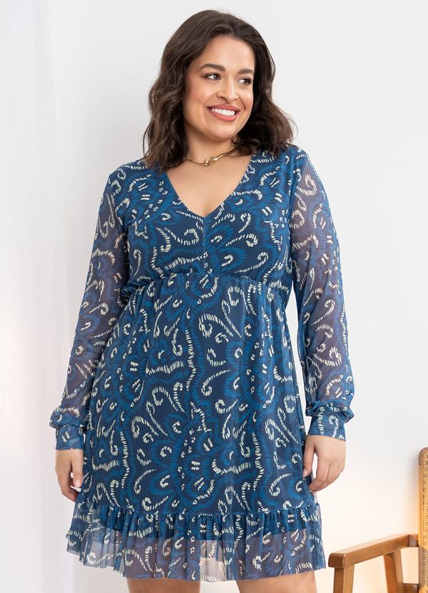 Quintess - Vestido Abstrato Azul em Tule 6