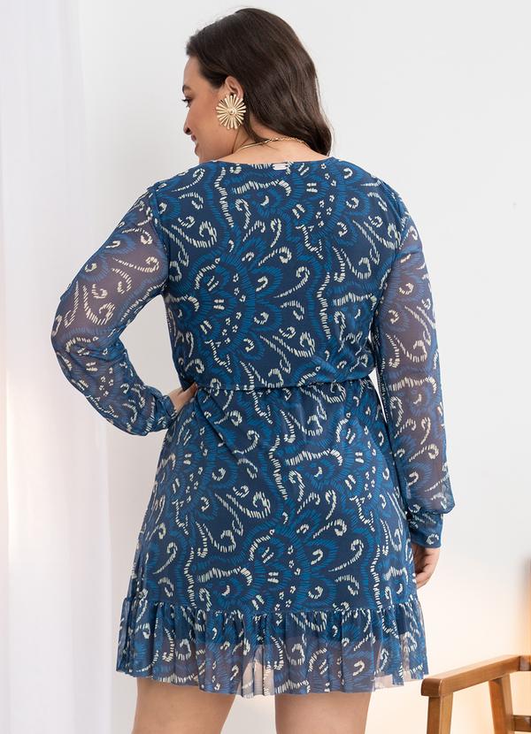 Quintess - Vestido Abstrato Azul em Tule 7