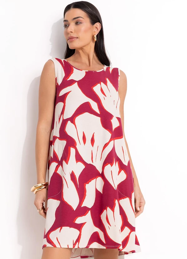 Quintess - Vestido Abstrato Bicolor em Malha de Viscose