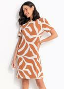 Vestido Abstrato Caramelo em Malha de Viscose