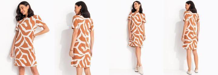 Vestido Abstrato Caramelo em Malha de Viscose