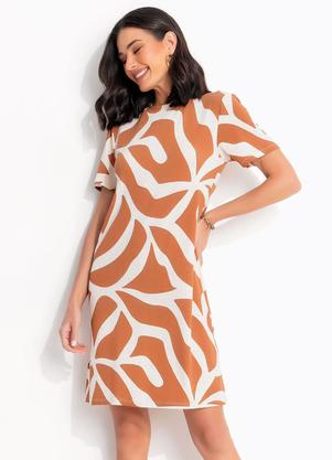 Vestido (Abstrato Caramelo) em Malha de Viscose