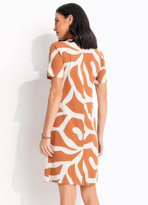 Quintess - Vestido Abstrato Caramelo em Malha de Viscose - QUINTESS