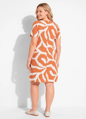 Quintess - Vestido Abstrato Caramelo em Malha de Viscose - QUINTESS