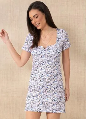 Queima Estoque - Vestido Abstrato Color com Recorte Abaixo do Bus - QUEIMA ESTOQUE