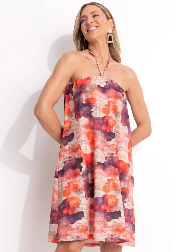 Quintess - Vestido Abstrato Colorido em Malha Fria