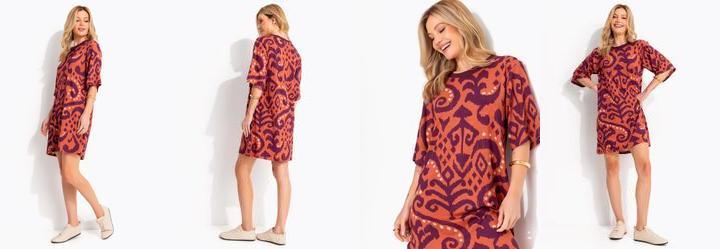 Vestido Abstrato Laranja em Malha de Viscose