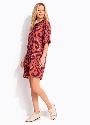 Vestido (Abstrato Laranja) em Malha de Viscose