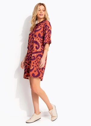 Quintess - Vestido Abstrato Laranja em Malha de Viscose - QUINTESS