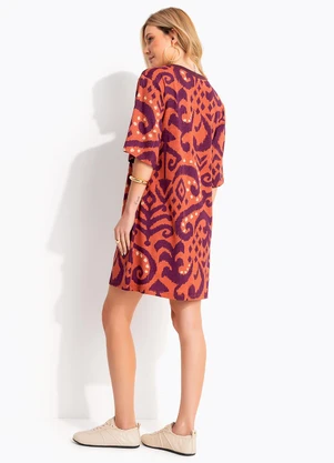 Quintess - Vestido Abstrato Laranja em Malha de Viscose - QUINTESS