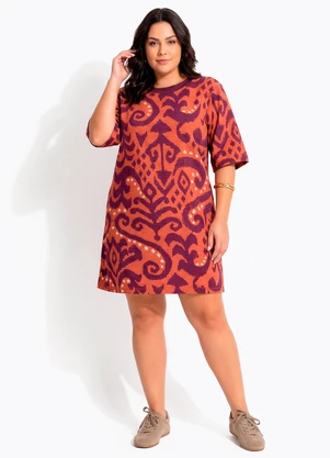 Quintess - Vestido Abstrato Laranja em Malha de Viscose - QUINTESS