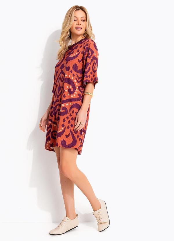 Vestido (Abstrato Laranja) em Malha de Viscose