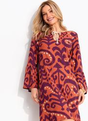 Vestido Abstrato Laranja em Malha de Viscose