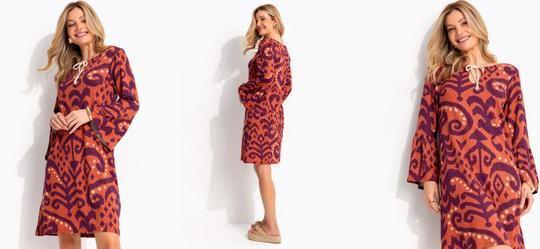 Vestido Abstrato Laranja em Malha de Viscose