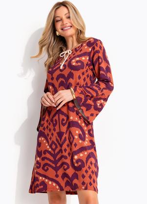 Vestido (Abstrato Laranja) em Malha de Viscose