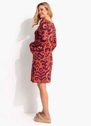 Quintess - Vestido Abstrato Laranja em Malha de Viscose - QUINTESS