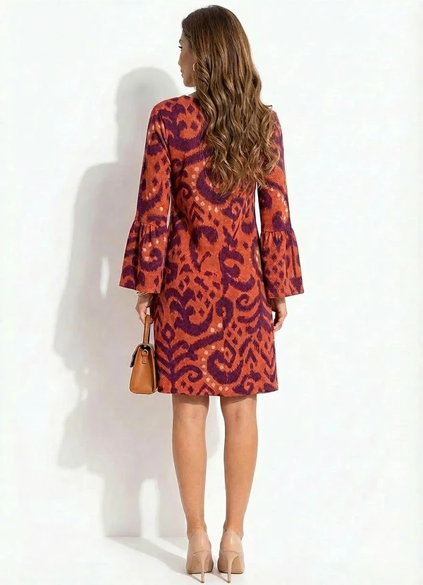 Quintess - Vestido Abstrato Laranja em Malha de Viscose 5