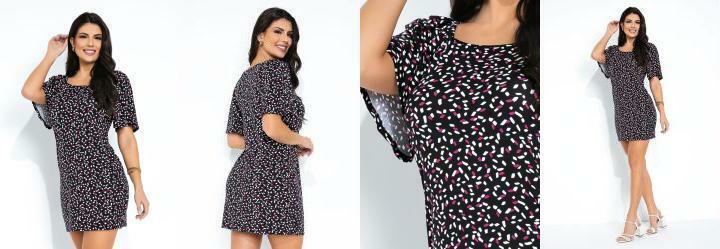 Vestido Abstrato Preto Ombro a Ombro Rovitex