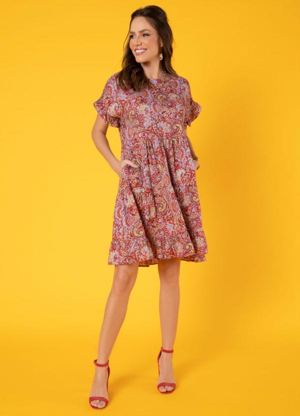 Quintess - Vestido Abstrato Soltinho com Franzidos 3