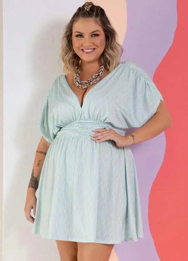 Quintess - Vestido Abstrato Verde Curto com Drapeados 6