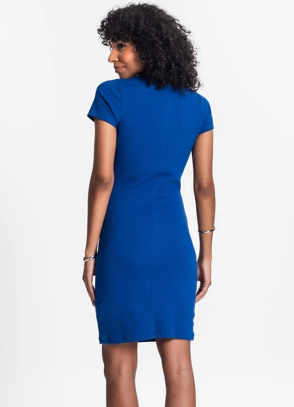 Rovitex - Vestido Acinturado em Ribana Canelada Azul 2